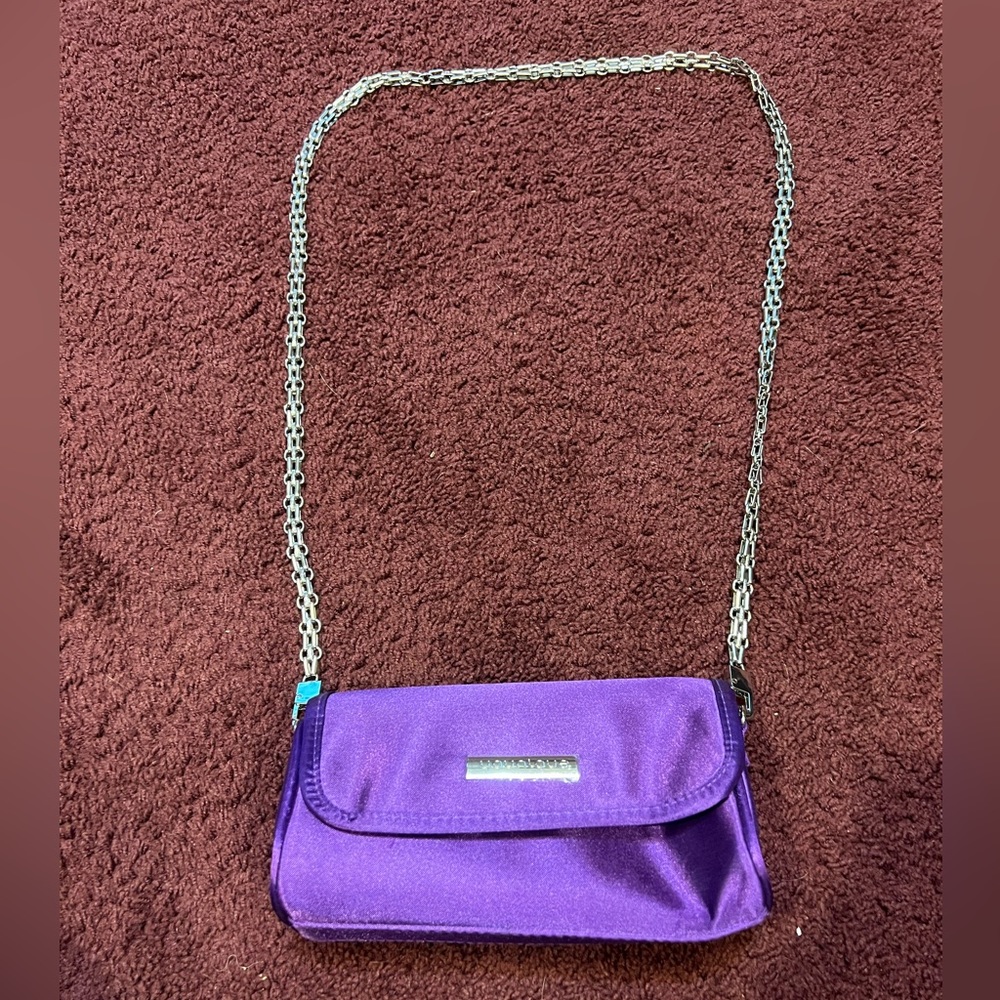 Small Purple purse with heavy duty chain shoulder strap !